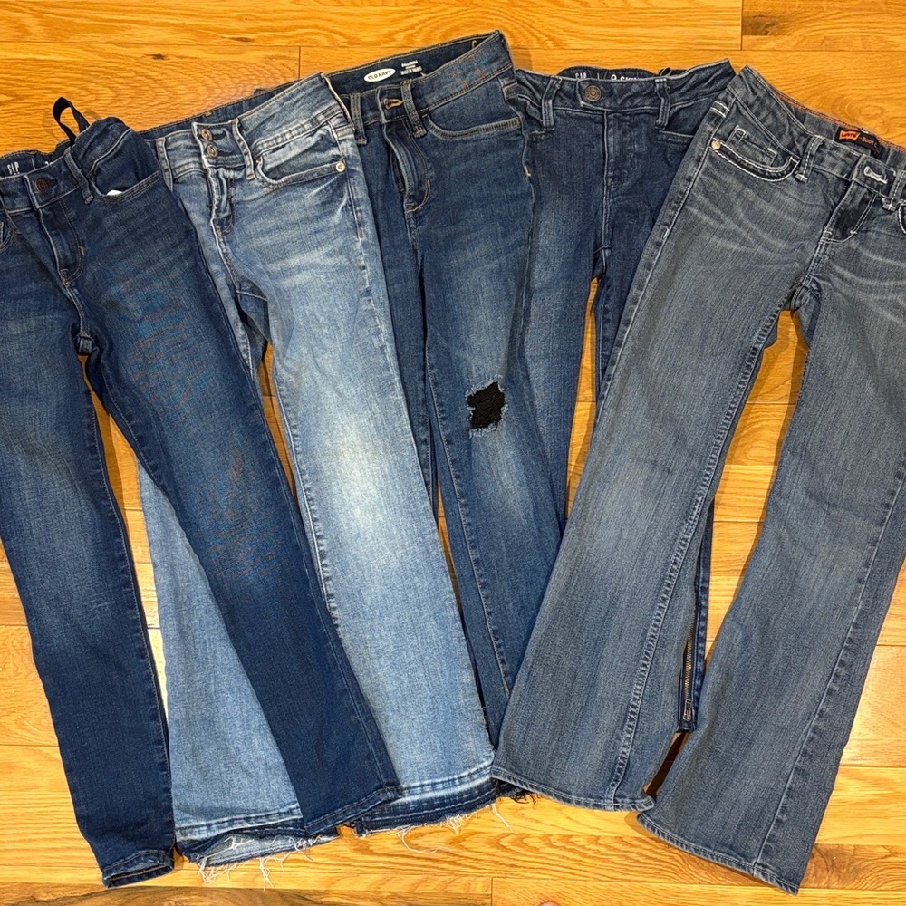 Lot of 5 Blue Denim Jeans for girls. Size 8.